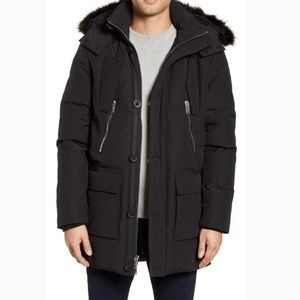 Karl Lagerfeld Paris Men’s Faux Fur Trim Down & Feather Quilted Parka Large NWT